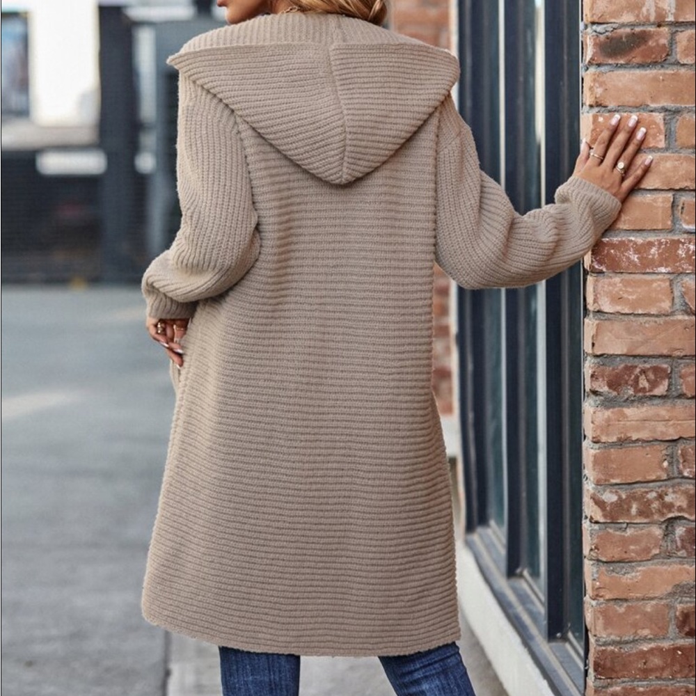 SHEIN Taupe Long Ribbed Open-Front Cardigan - Picture 2 of 5